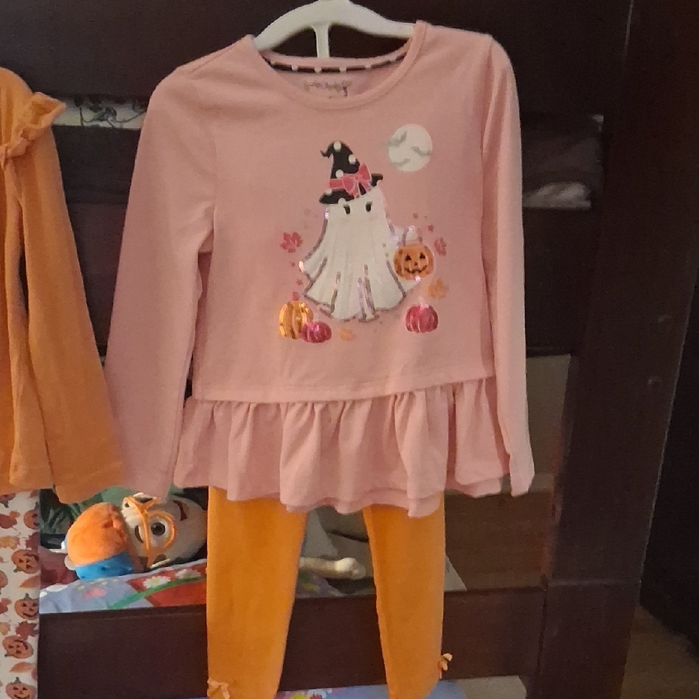 Cynthia Rowley Pink Ghost Halloween Top  & Orange Pants Size 3-4 Years Girls